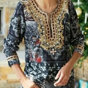 Soft Surroundings Venetian Velvet Embellished Gem Top Size L - NWT